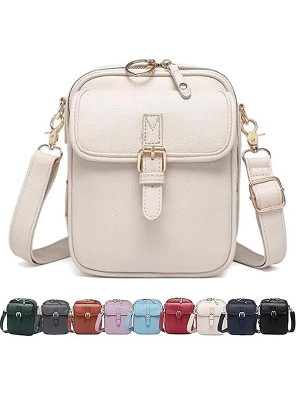 Women's White Faux Leather Anti-Theft Large Capacity Card Slots Crossbody Bag